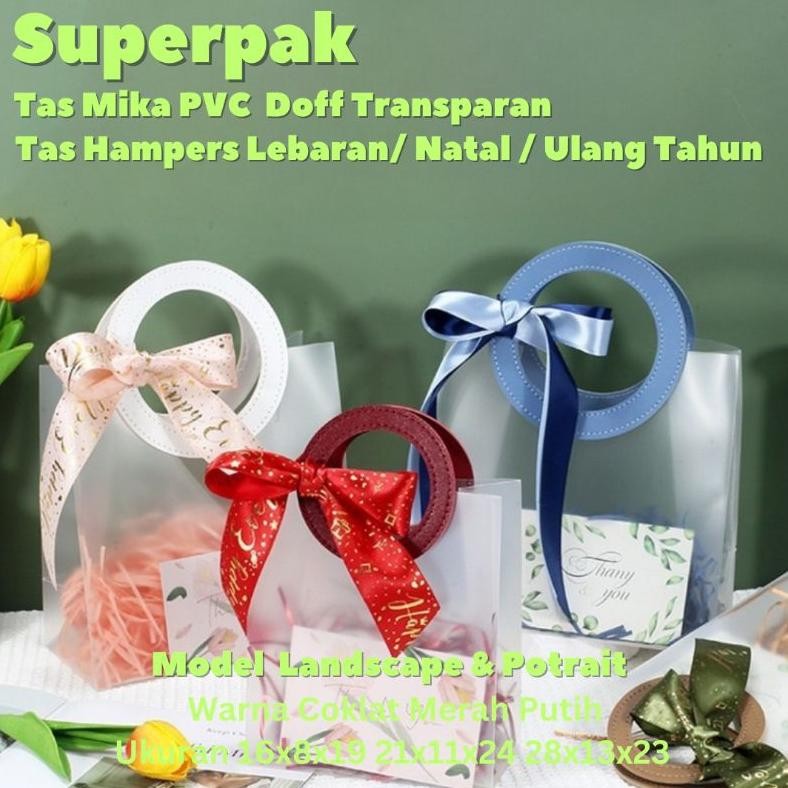 

( GROSIR 10PCS ) Tas Mika PVC Doff Transparan Leather Handle / Tas Hampers Tas Souvenir Tas Goodie Bag Lebaran Natal Imlek Ulang Tahun Premium aSt
