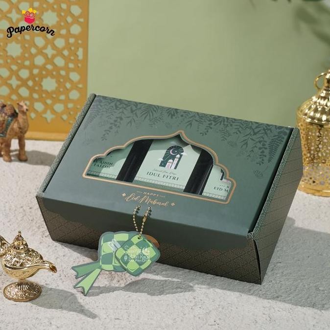 

Ready 10 Pcs Box Hampers Lebaran | Hijau Ketupat Muat 3 Toples HT901