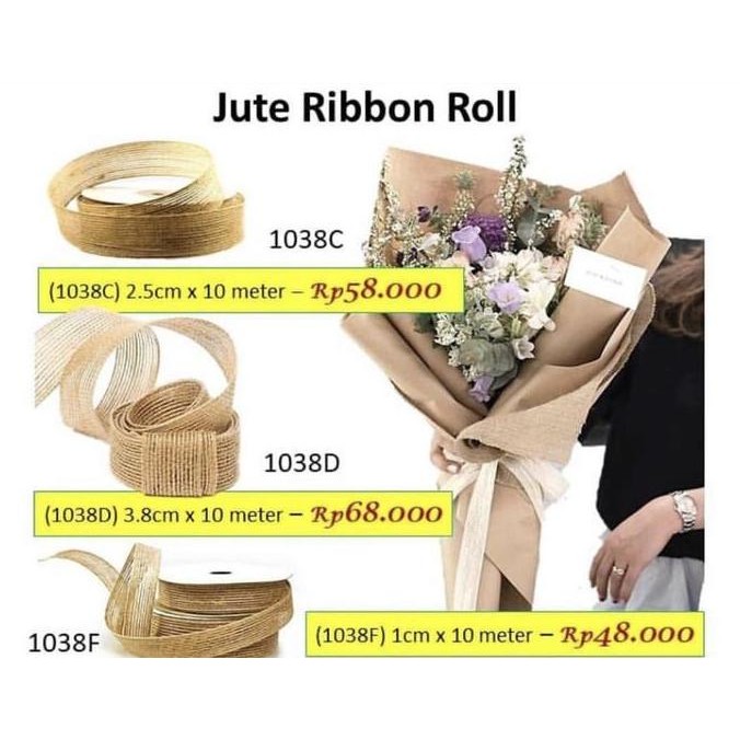 

Baru Pita Bunga Jute Ribbon Roll 1038D Pita Buket Florist Rustic Natural