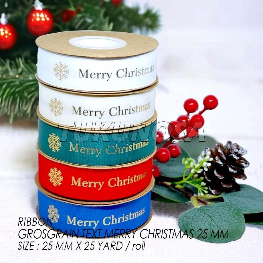

PERROLL GROSGRAIN RIBBON TEXT MERRY CHRISTMAS 25 MM PITA KADO NATAL 2,5 CM AKSESORIS ACCESSORIES NATAL PITA HAMPERS 2.5 CM aSt