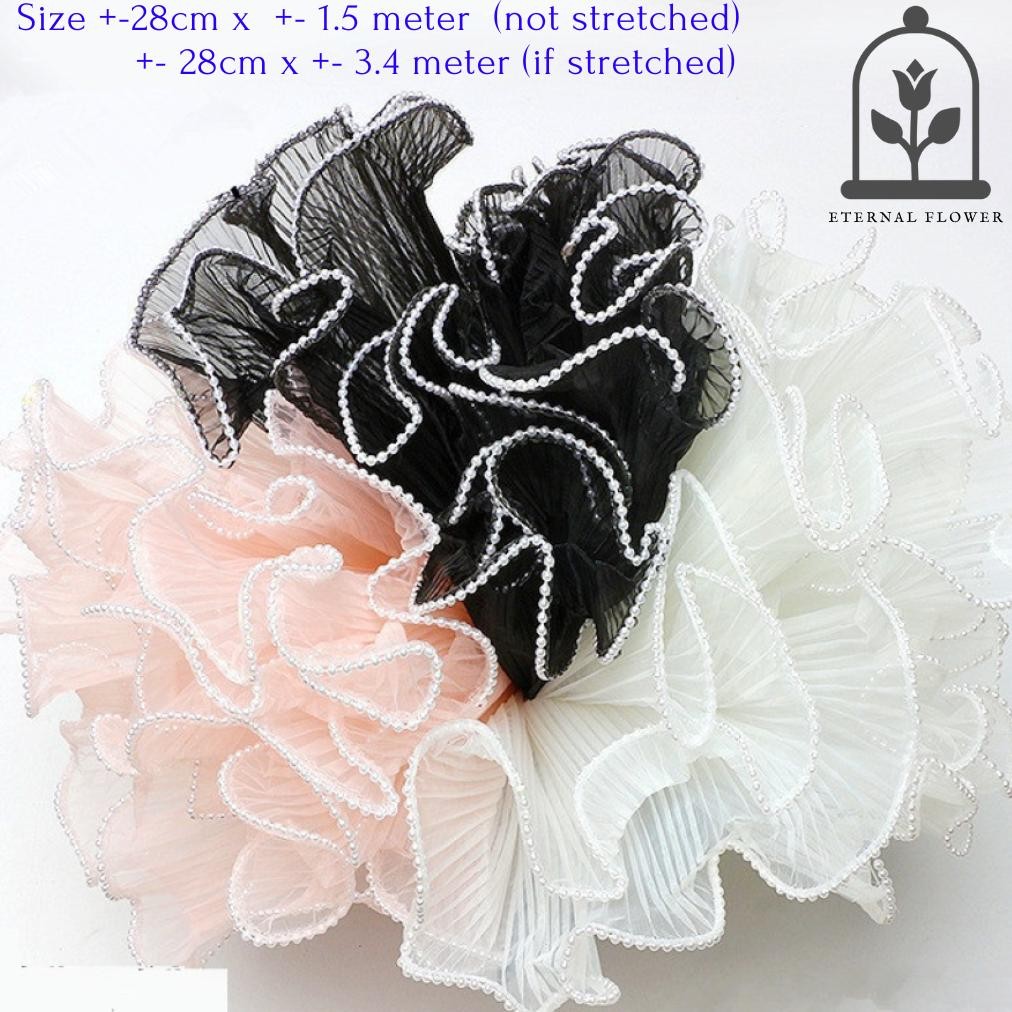 

(1Pcs 28 cm x +- 250 cm Wrapping Flower CURLY/Kain Tile Bunga Renda LED / Mutiara Gold Emas aSt