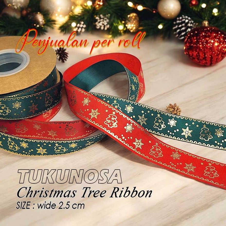 

PERROLL PITA GROSGRAIN NATAL 25 MM MERRY CHRISTMAS RIBBON 25 mm - pita natal 2,5 cm pita hampers 2.5 cm natal printing emas aSt