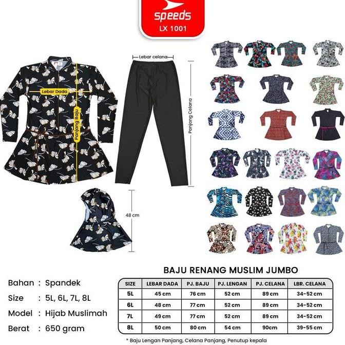 SPEEDS Baju Renang Wanita Muslim Pakaian Renang Jumbo Panjang Dewasa 5L 6L 7L 8L Swimming Suit Spand