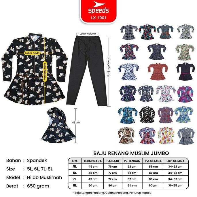 [HIJAB] SPEEDS Baju Renang Wanita Swimming Suit Pakaian Renang Muslim Jumbo 5L 6L 7L 8L Spandex 1001