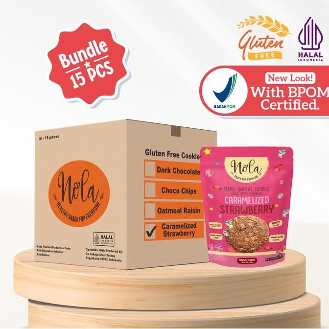 

Nola Cookies Gluten Free Strawberry Caramel - 1 Box Isi 15pcs Cemilan Stok Terbatas