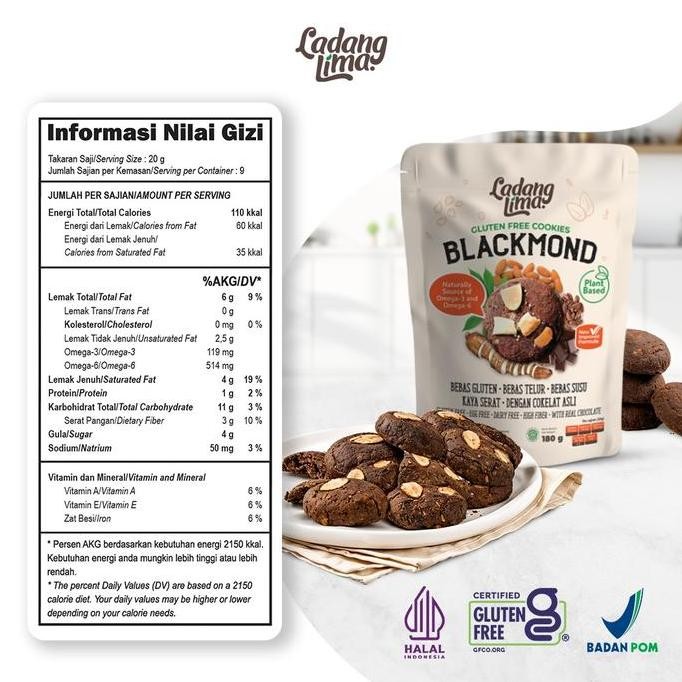 

Blackmond Cookies 500g - Camilan Gluten Free Sehat by Ladang Lima Stok Terbatas