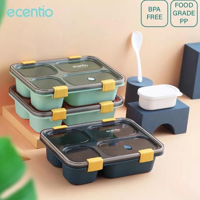 Ecentio Tempat Makan Anti Tumpah Lunch Box 3 / 4 Grid Bpa Free
