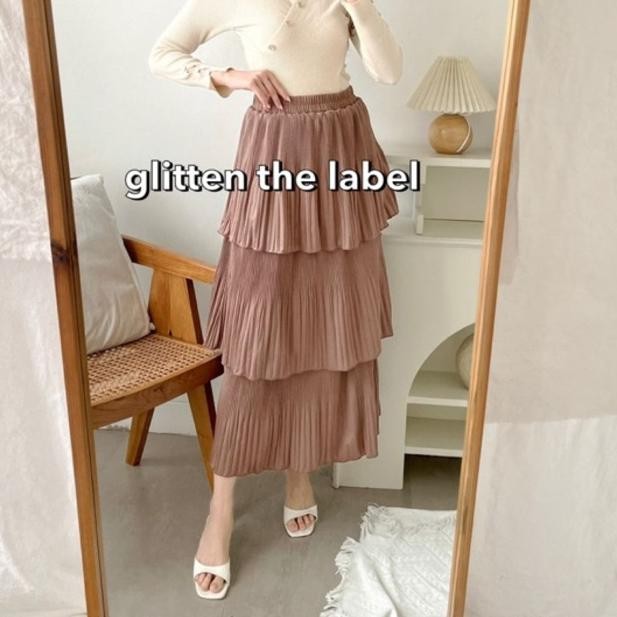 Promo - Rok Ruffle Plisket Panjang / rok plisket susun / rok plisket tingkat / layer pleats skirt (0