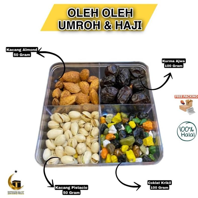 

Oleh Oleh Haji & Umroh Sekat 4 Ajwa + Almond + Pistacio + Coklat Krikil