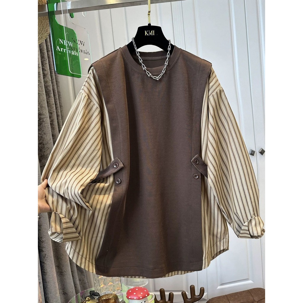 Kemeja bergaris warna-warni retro baru untuk wanita