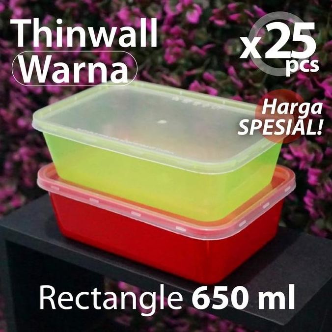Paket 25 pcs - Thinwall / Kotak Makanan Persegi Panjang Warna 650ml