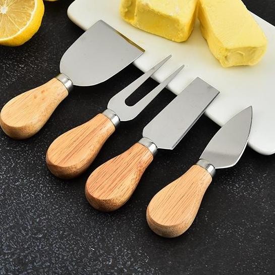 

4pcs stainless butter cutter knife / mini teppan spatula wooden handle