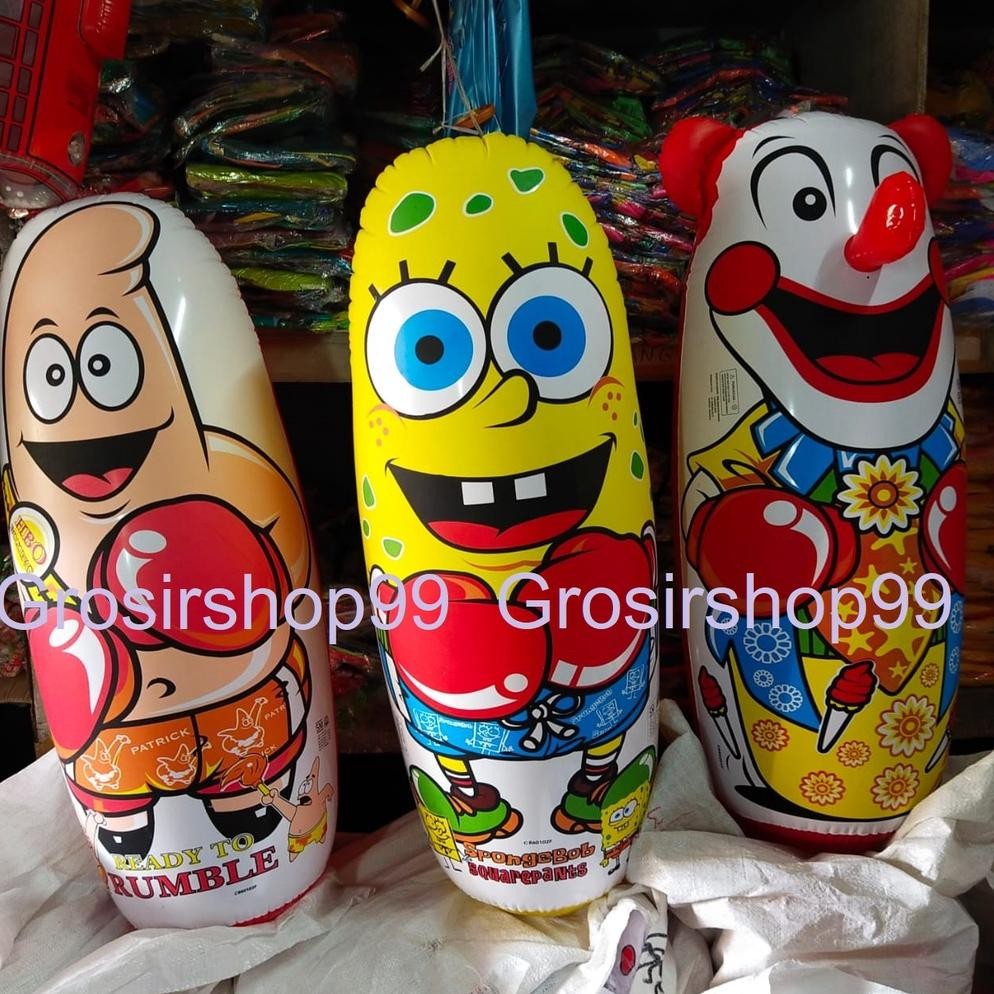 DF253>> Boxing / Boneka Samsax Tinju Lokal  Badut, Spongebob, Patrick Sudah SNI