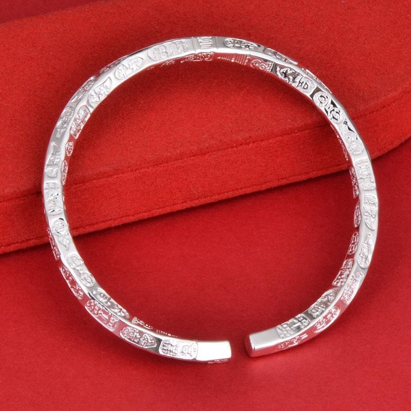 Gelang Perak Murni9999Gelang Perak Sterling untuk Pria dan Wanita, Mobius Halus, Gaya Cina, Solid