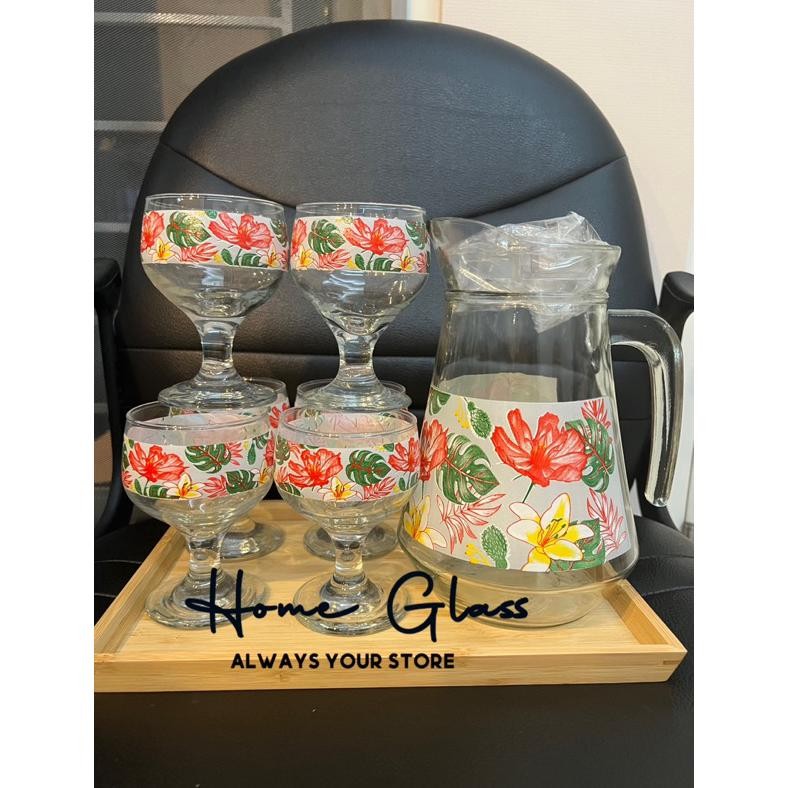 Drinkset Ristro2 isi 7pcs/Teko dengan gelas cantik/Drink set dgn gelas kaki printing anti gores/Drin