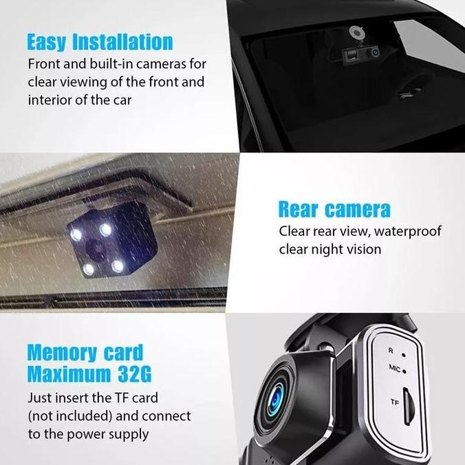 3 Kamera Mobil Dashcam Camera Car 3in1 CCTV Mobil Depan Kabin Dalam Belakang Parkir Mundur Rear Fron