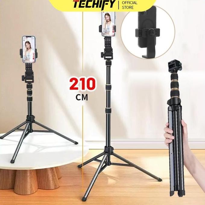 Diskon Tripod Berdiri Siaran Langsung 2.1M + Holder HP Bluetooth Tongkat Selfie Universal untuk Vlog