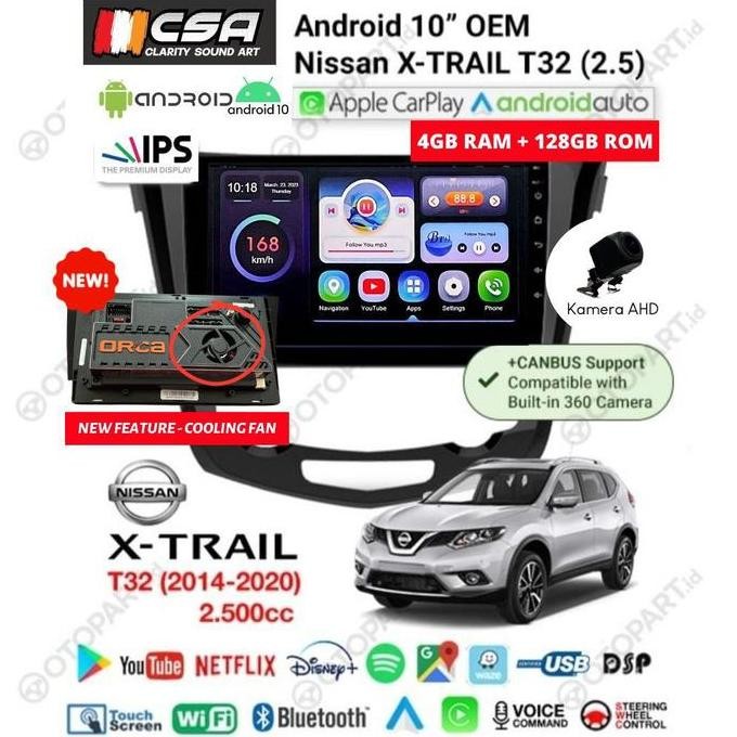 Headunit Android 10 inch Khusus Nissan Xtrail 2 cc (T32)
