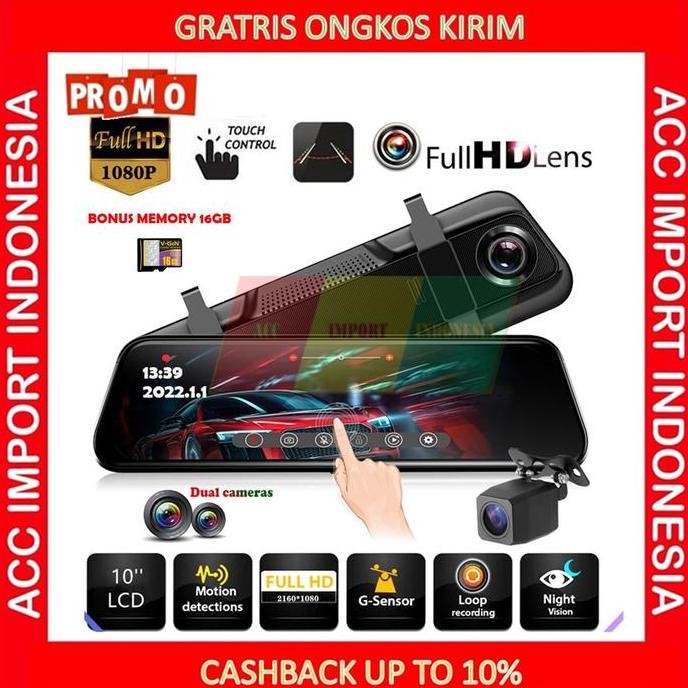 Car Kamera Spion Mobil Depan Belakang Full Screen Touch DVR Dashcam