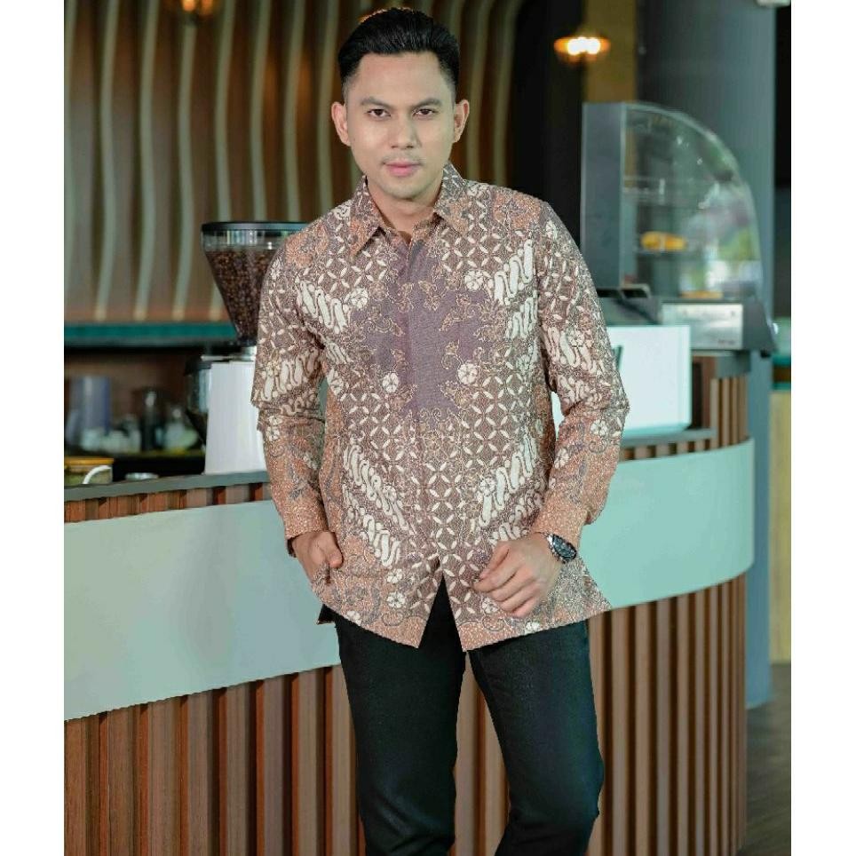 Kemeja Batik Pria Lengan Panjang Dobi Viva Kawung Brahma