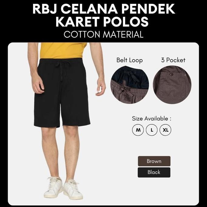 RBJ Celana Pendek Karet Polos Cotton Pria