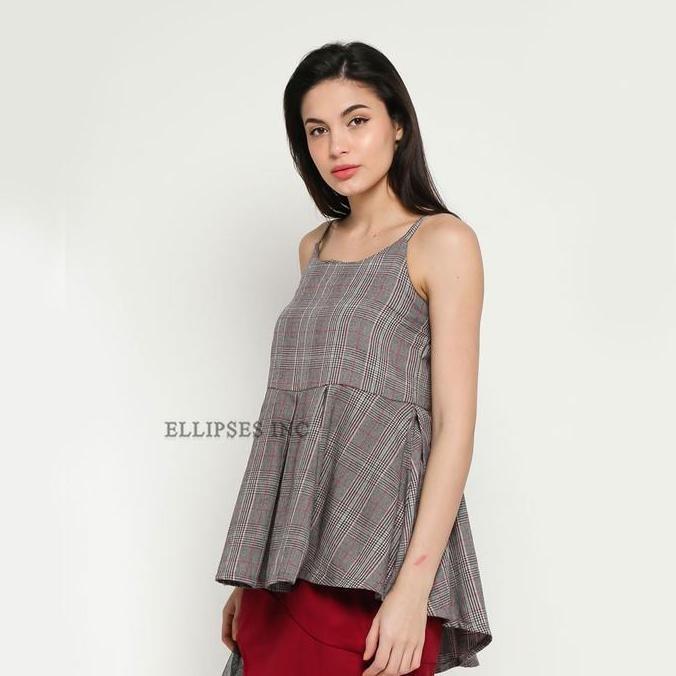 ELLIPSESINC Tank Top Kotak Wanita/Atasan Baby Doll Korea Wanita/ Strappy Houndstooth Tank