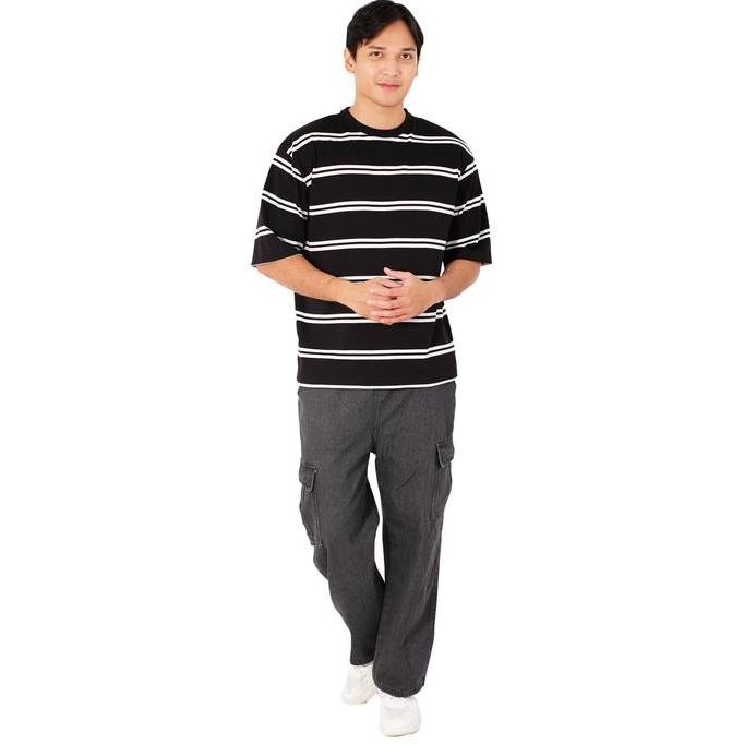 POSHBOY Kaos Oversize Warna Hitam Spesial Collection motif Garis Casual Original LA
