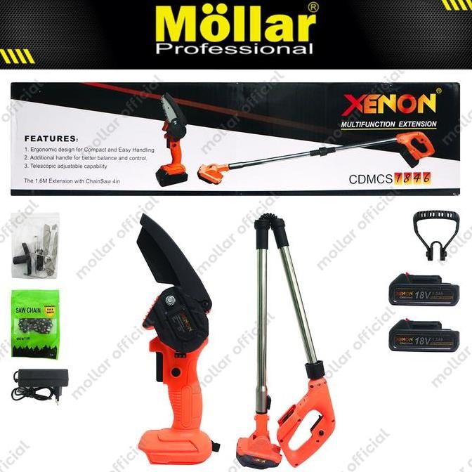 Xenon Cdmcs1846 Cordless Mini Chainsaw 4" Baterai 18V Sambungan Extension Gergaji Mesin Co