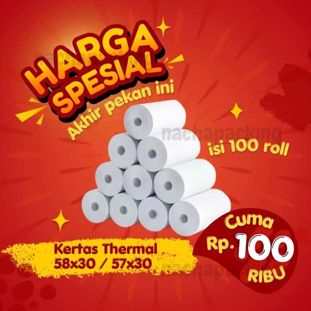 

DT7 >> DUS 100 ROLL KERTAS STRUK THERMAL PAPER ROLL 58MM 58X30 57X30 TERMAL EDC THERMAL PRINTER MINI BLUETOOTH 58MM