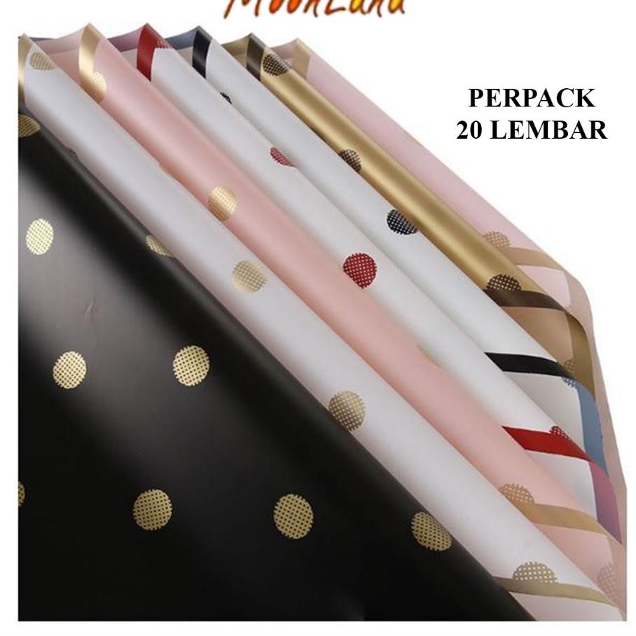 

20 Lembar Kertas Buket Kertas Kado Motif Polkadot Gold Wrapping R Cellophane Wateroof Kb6030