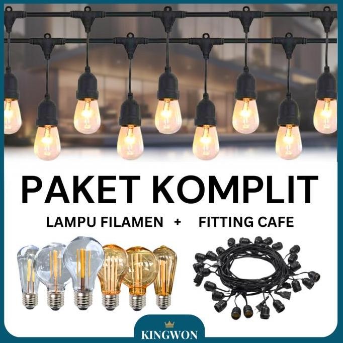 [ Paket Lampu Cafe ] Kabel Fiting Lampu Gantung 10 M + Lampu Led Filamen 4 Watt Edison Lampu Cafe De