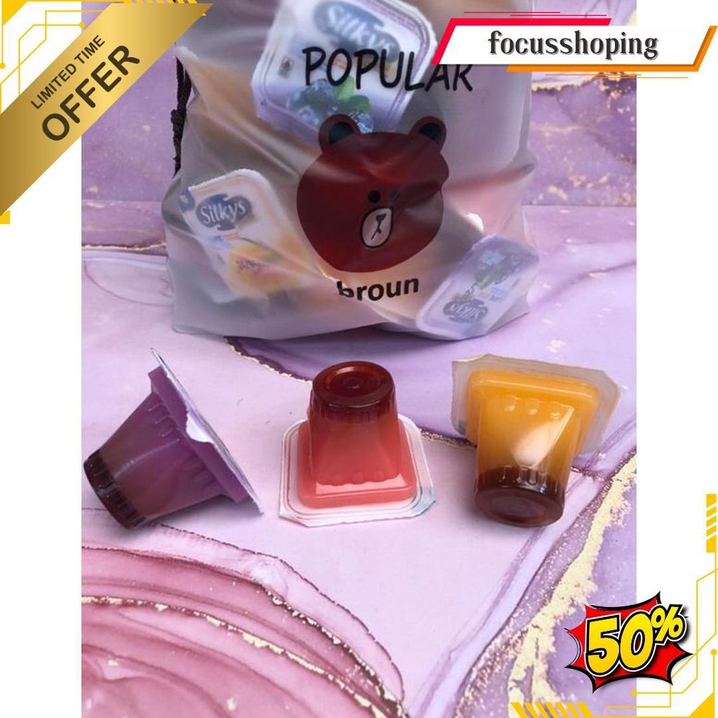 

Pudding Silkys 1Kg Duo Lapis Gula Aren Mix Fruit/ Silky Puding Kemasan/Pudding 1Kg Kurleb 38-40Pcs Ya Cod