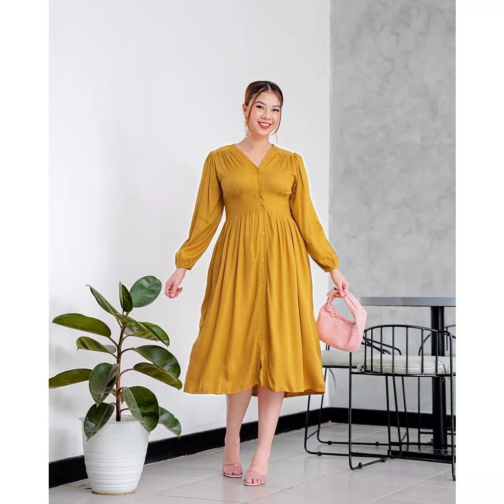 KM Jollie Midi Dress ( SR 0013)  Midi Dress wanita Kekinian Bahan Katun Rayon Viral Kekinian Terbaru