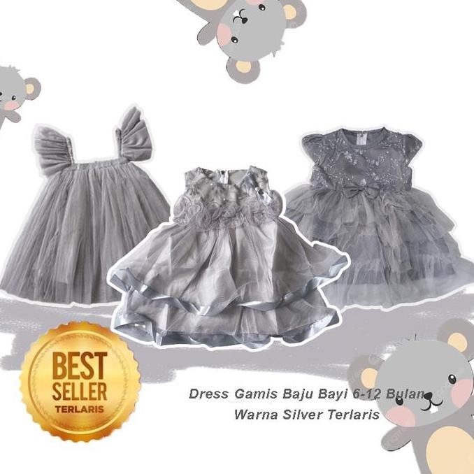 DF59 }} Baju Warna Abu abu Anak Perempuan 6 12 Bulan Dress Rok Tutu Import Gaun Bayi Warna Abu abu S