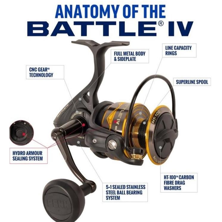 PENN Reel Pancing Spinning BATTLE IV 1000 - 10000 Hydro Armor system Full Metal Body and sideplate R