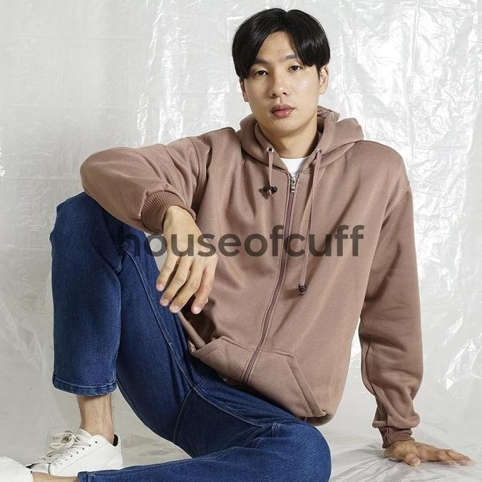 Jaket Polos Hoodie Zipper Sweater Warna dusty pink