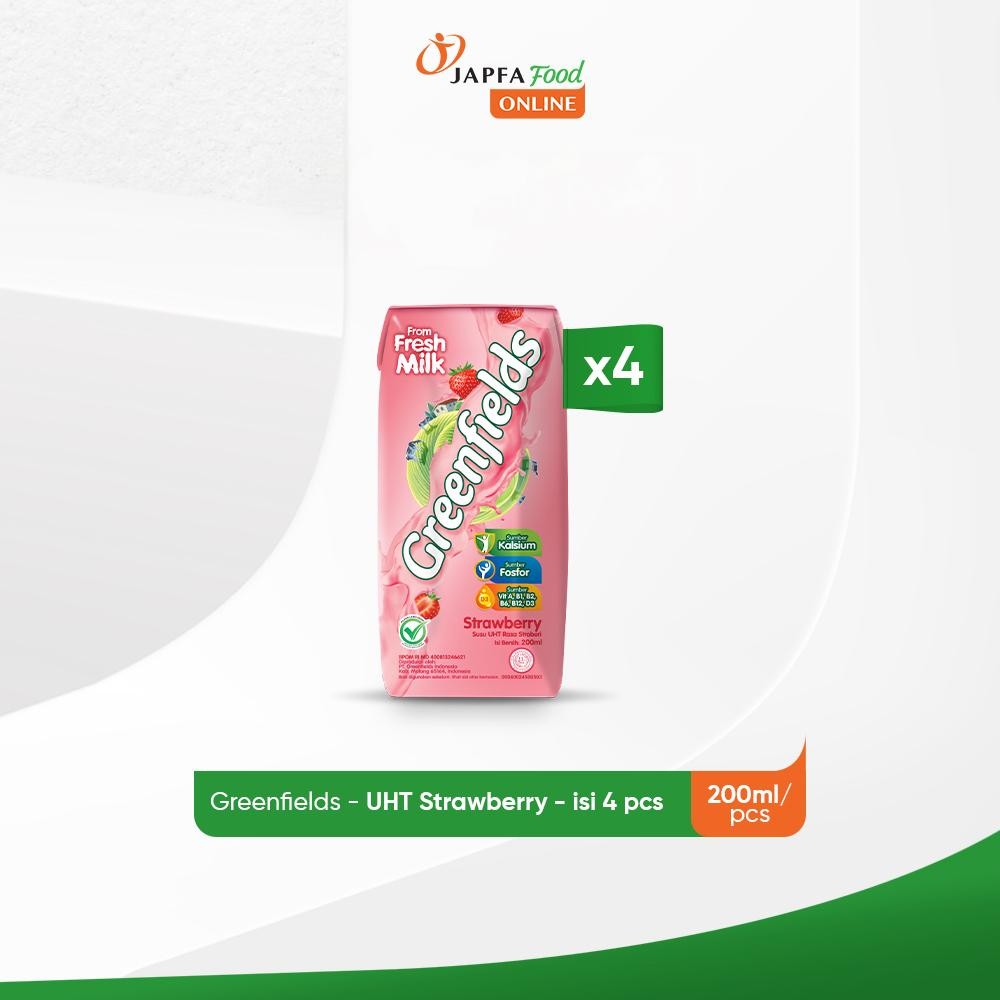 

Greenfields Susu UHT Strawberry 200 ml - isi 4 pcs - 100% Fresh Milk dari Greenfields Farm