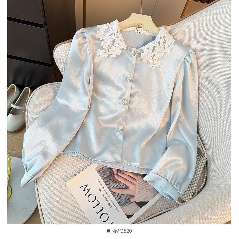 Kemeja Kerah Boneka Renda Baru untuk Wanita