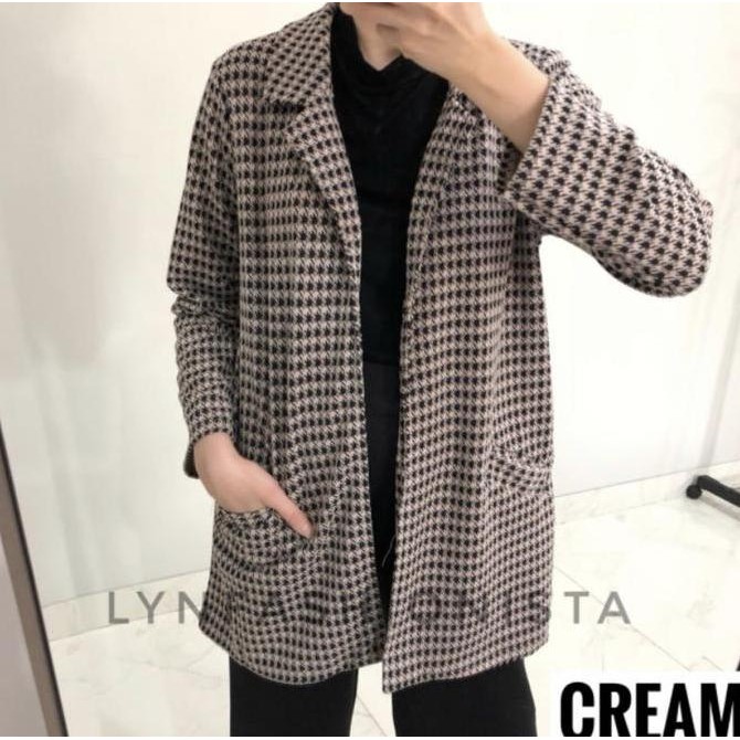 BLAZER WANITA KANTOR OVERSIZE CASUAL MOTIF HONSUT SEMI RAJUT  ADEM/ANDINE