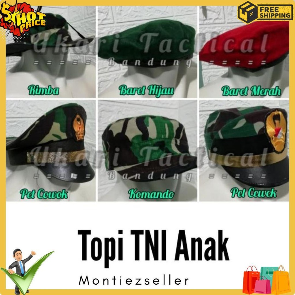 Topi baret pet komando rimba loreng TNI polri polisi kecil polantas pocil untuk perlengkapan karnava
