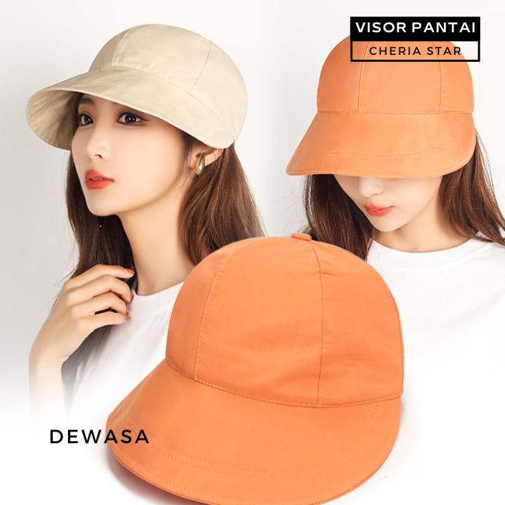Topi Pantai Wanita Dewasa Korea Visor Kebun Cap Cewek Polos Lebar Perempuan Jepang Musim Panas 43A
