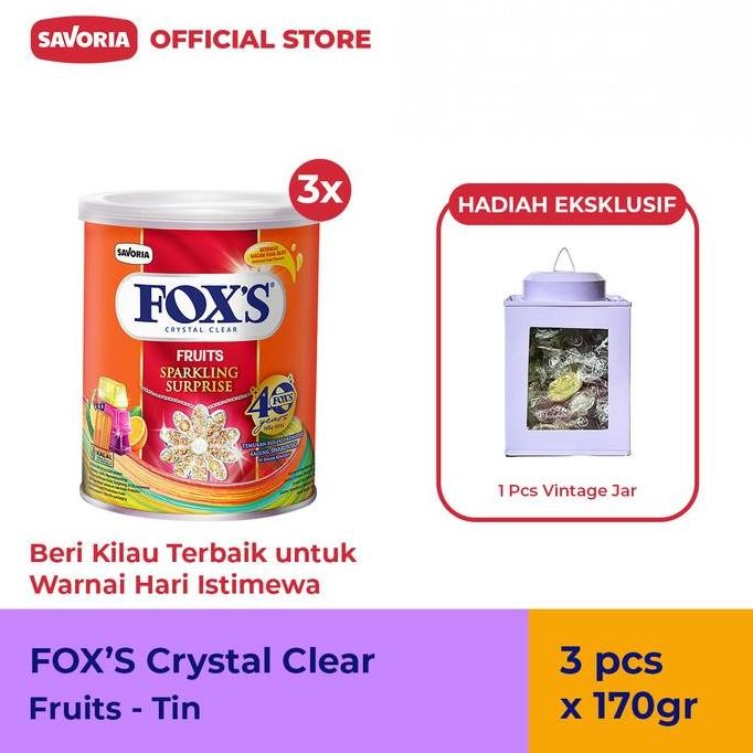 

FOX'S Fruit Sparkling Surprise Tin - 3 Pcs x 170g Gratis 1 Vintage Jar