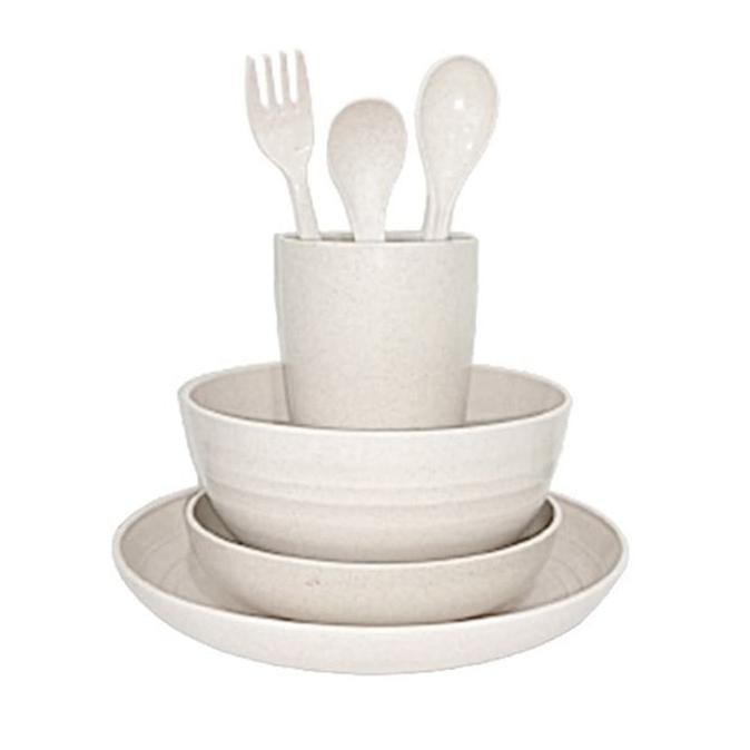 DELTAGandum 7 Pcs Peralatan Makan Set Mangkuk / Piring / Sendok Peralatan Piring Makan Keluarga