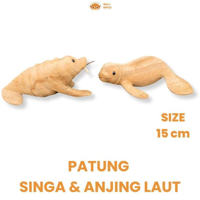 cusss order] Patung Anjing Laut dan Singa Laut Kayu 15 cm - Patung Anjing Laut Kayu - Patung Singa L