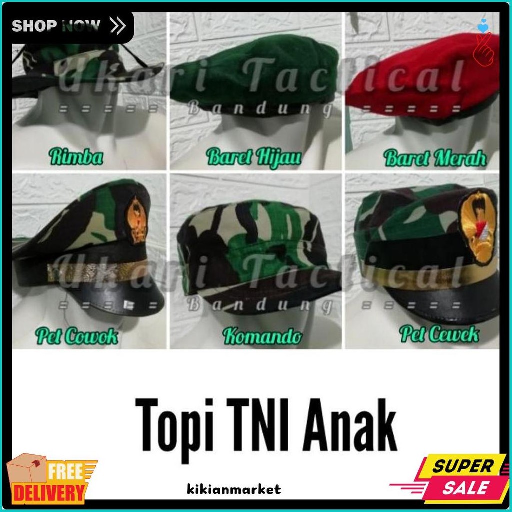Topi baret pet komando rimba loreng TNI polri polisi kecil polantas pocil untuk perlengkapan karnava