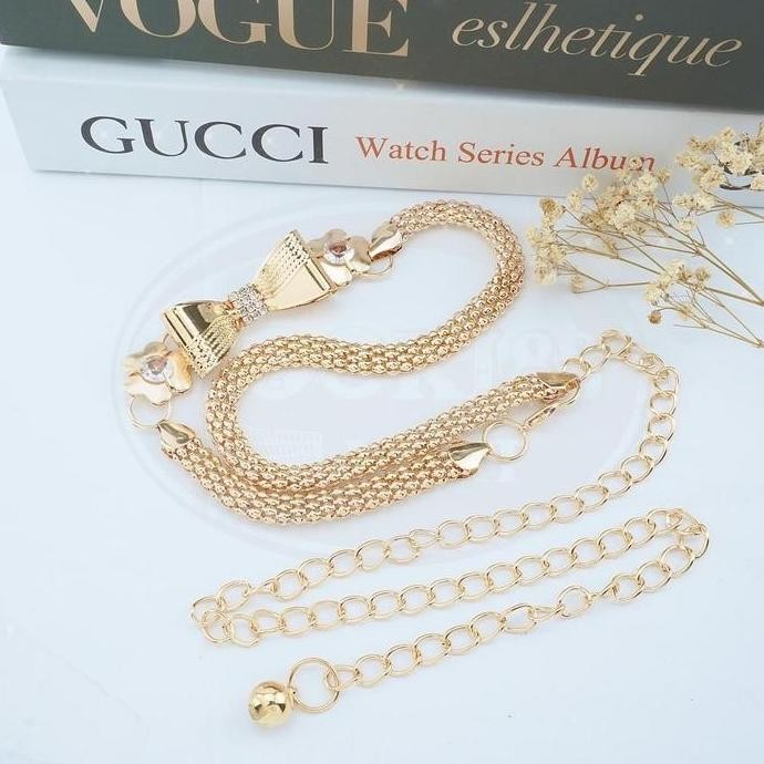 DB109 }} Ikat pinggang rantai wanita / ikat pinggang mata rantai wanita model terbaru Emas