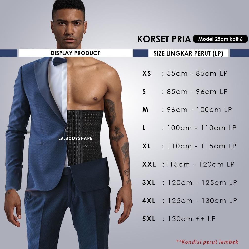 Best - Korset Pria Pengecil perut buncit dan Pinggang model 25cm kait 6 elastis pelangsing perut per