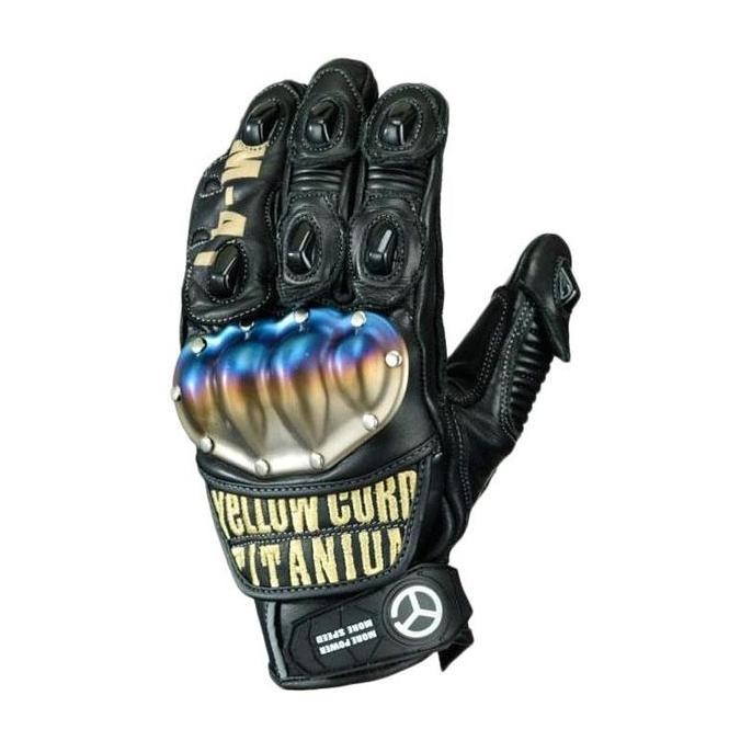 * YELLOW CORN YG 191 TITANIUM RIDING GLOVE SARUNG TANGAN KULIT ORIGINAL *
