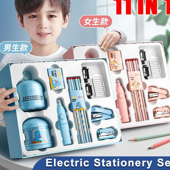 

Electric Stationery Set Set Alat Tulis Elektronik Rautan Penghapus Vacuum Pensil 11In1 Sekolah Sets