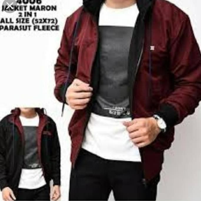 Jaket Pria Bolak Balik Parasut Fleece Anti Hujan